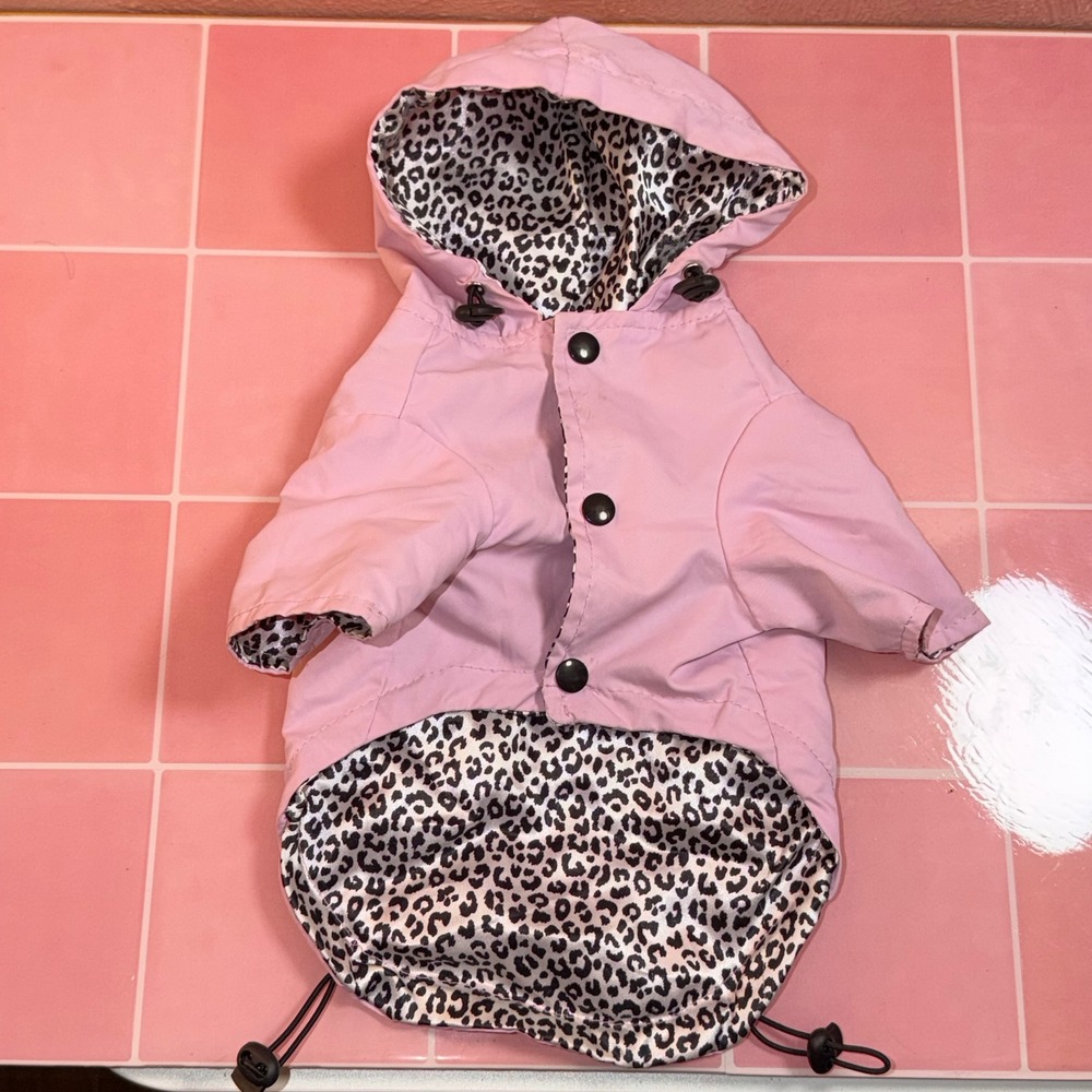 Jessica Simpson Pink Leopard Print Hooded Pet Raincoat Jacket XS
